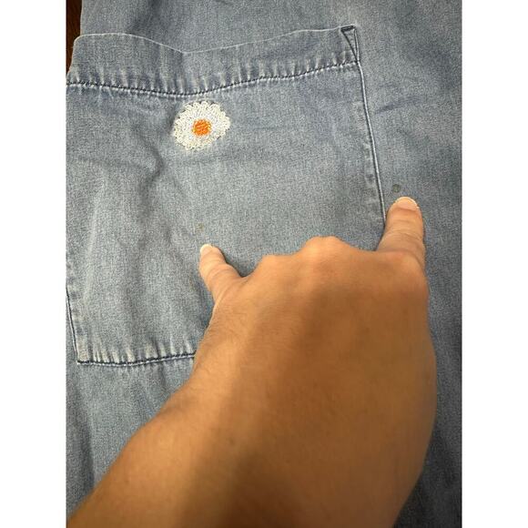 Go Softly Patio Denim Floral Embroidered Dress Women L Grandma Grunge Comfy Flaw - Picture 9 of 10